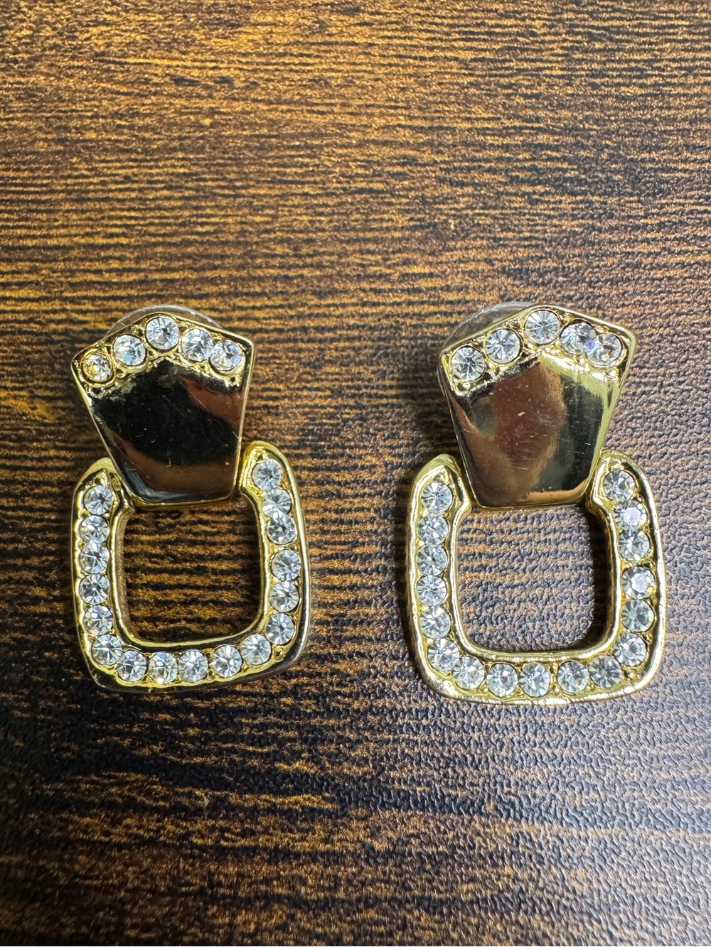 4/$20 Vintage Gold and Clear Crystal Drop Door Knocker Earrings